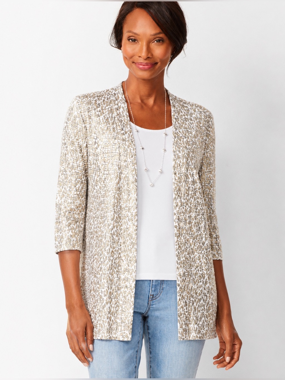 NEW Chico’s Leopard Foil Jacket Dressy Gold 336